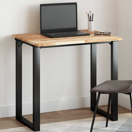 vidaXL Table Top Rectangular Solid Wood Acacia set up as a desk with a laptop and chair