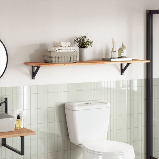 vidaXL Table Top Rectangular Solid Wood Acacia shown as a shelf in a bathroom setting