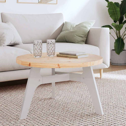vidaXL Table Top Round Solid Wood Pine on a rug with two glasses and a book