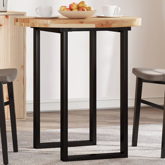vidaXL Table Top Round Solid Wood Acacia with black metal legs and two chairs