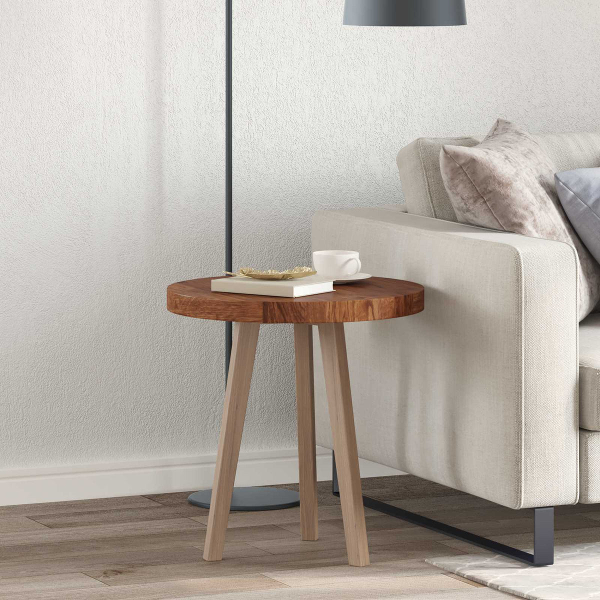 Table Top Round Solid Oak Wood Light brown Ø 50 x 4 cm