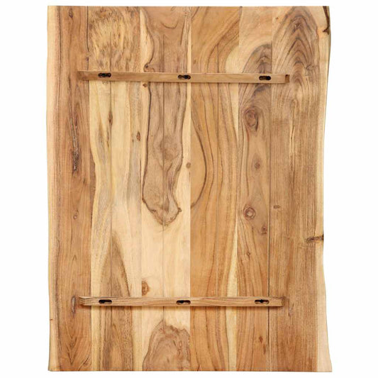 The underside of the solid acacia wood table top showing fixing brackets