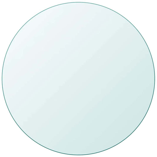 Round glass table top with a light blue tint, isolated on white