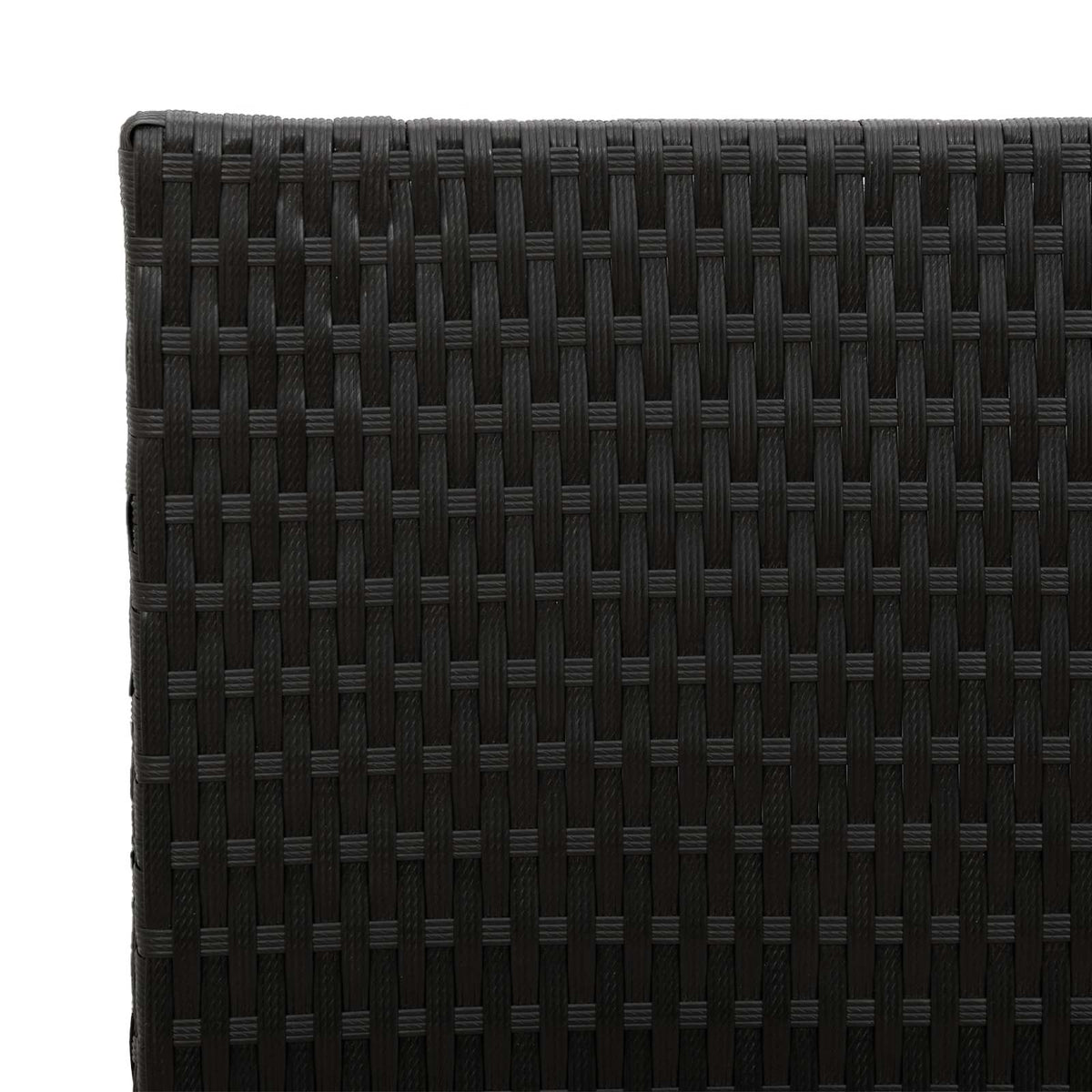 Close-up of the woven texture on the black poly rattan planter