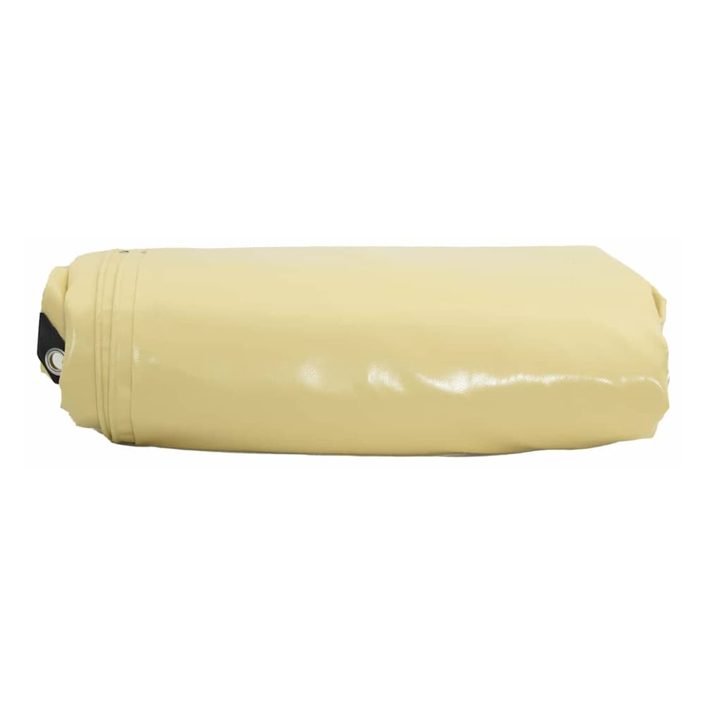 A close-up of the beige canvas tarp with PVC coating folded