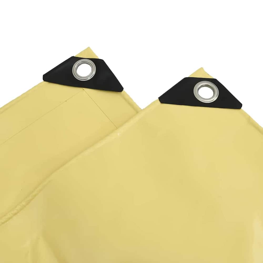 Reinforced corners with eyelets on the beige canvas tarp
