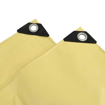 Reinforced corners with eyelets on the beige canvas tarp