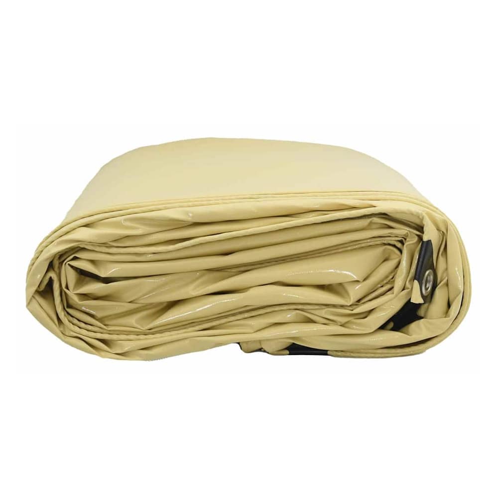 The beige canvas tarp with PVC coating viewed from the side