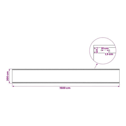 Diagram showing the dimensions of the green tarpaulin with measurements