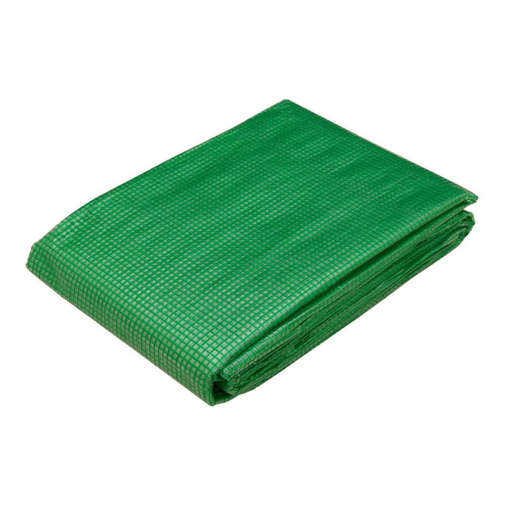 folded green tarpaulin with a grid pattern