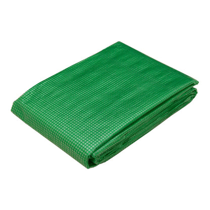 folded green tarpaulin with a grid pattern