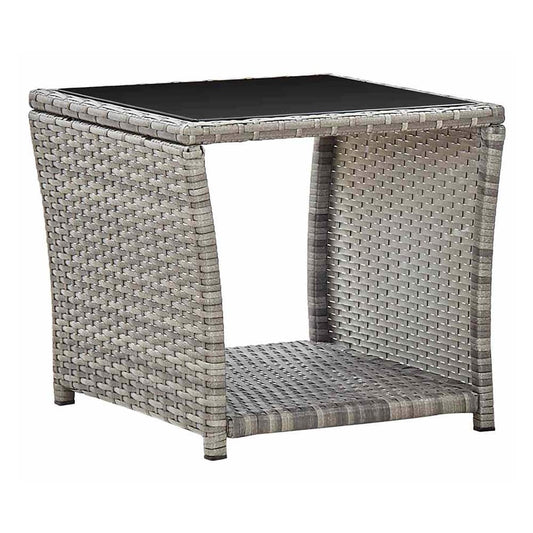 Tea Table with Top Poly Rattan&Tempered Glass