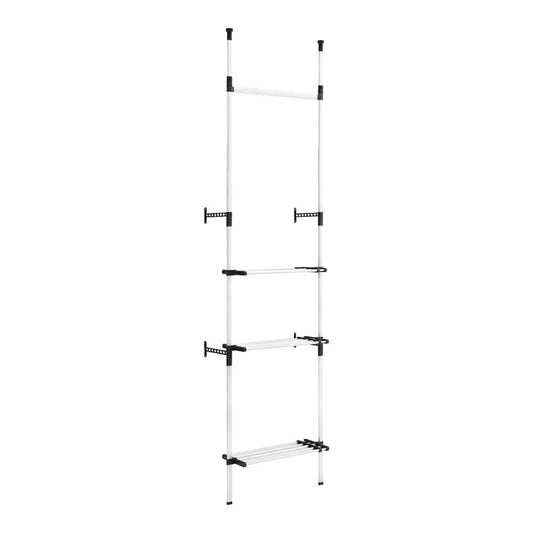The telescopic wardrobe system with rods and shelves assembled without any items
