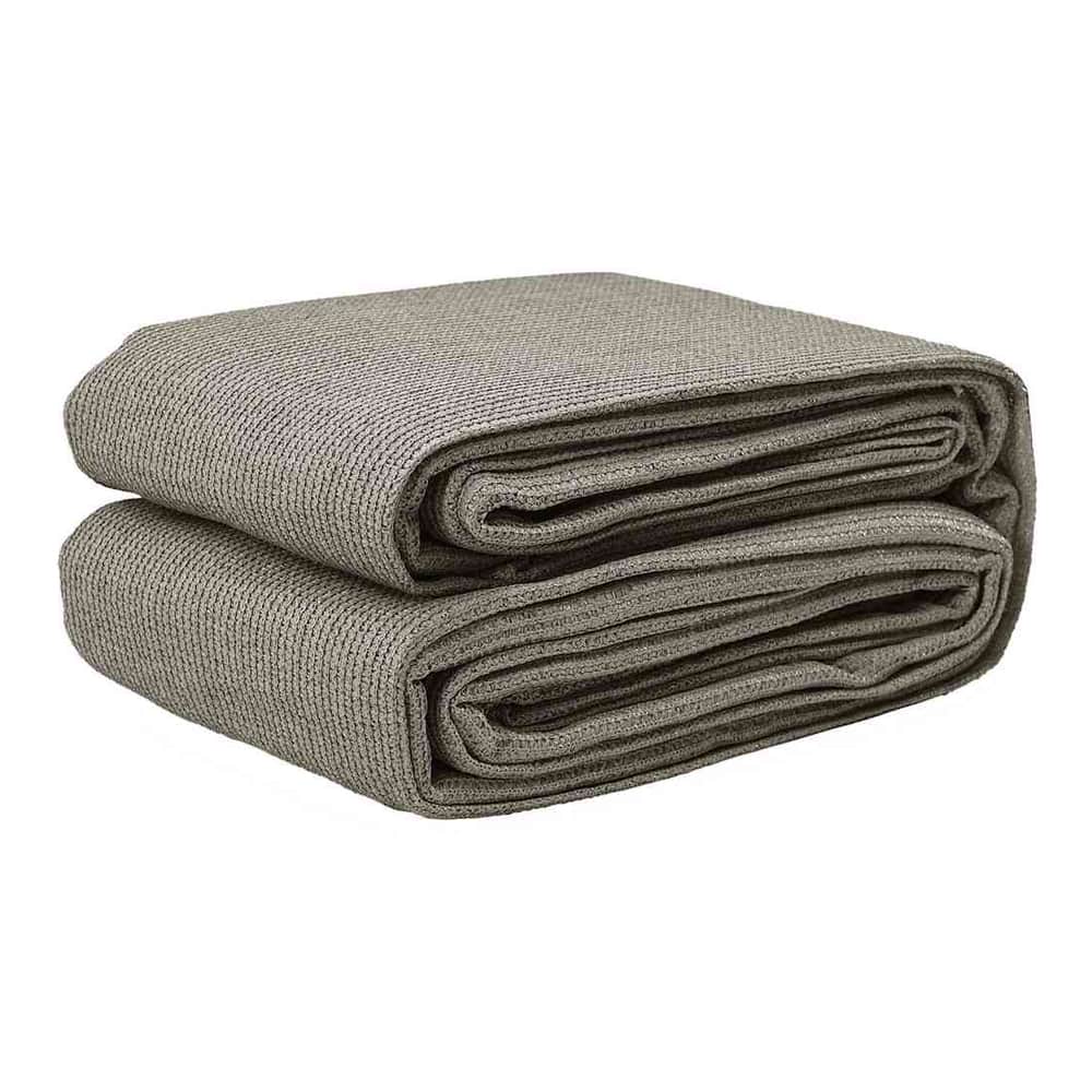 The light grey tent carpet folded neatly in two
