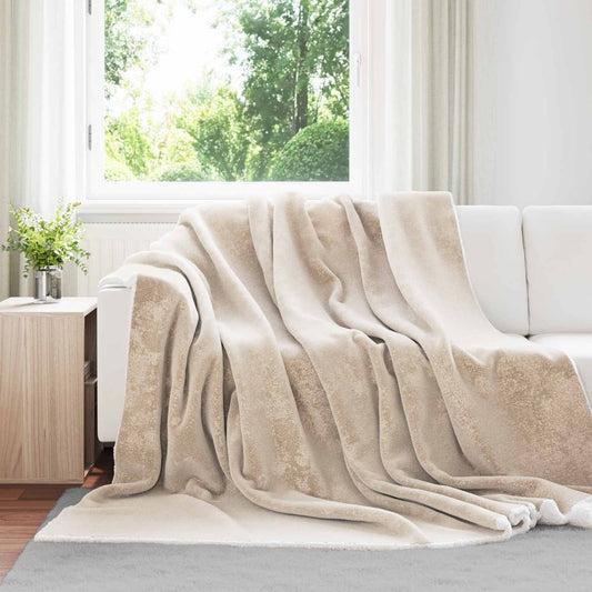 vidaXL Throw Blanket Beige 2.67 kg Fleece draped over a sofa in a living room
