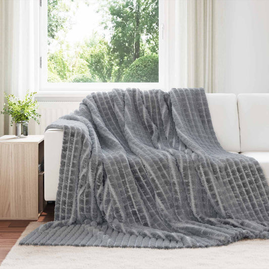 vidaXL Throw Blanket Dark Grey 9.41 kg Fleece draped over a white sofa in a living room