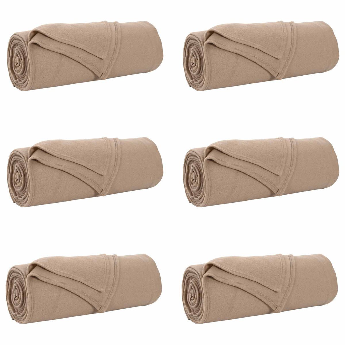 the fleece blankets arranged in two rows of three on a white background