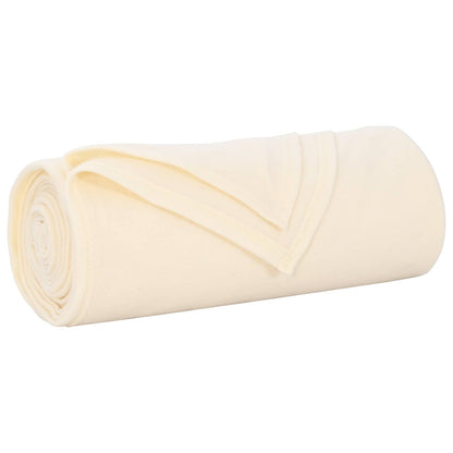 A cream fleece blanket rolled up tightly