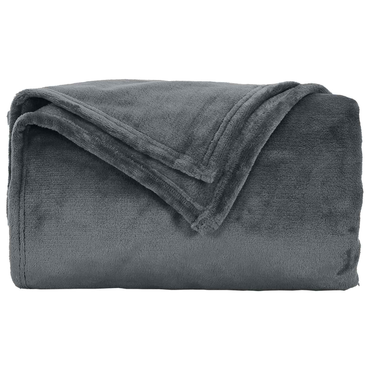 A dark grey fleece blanket folded neatly