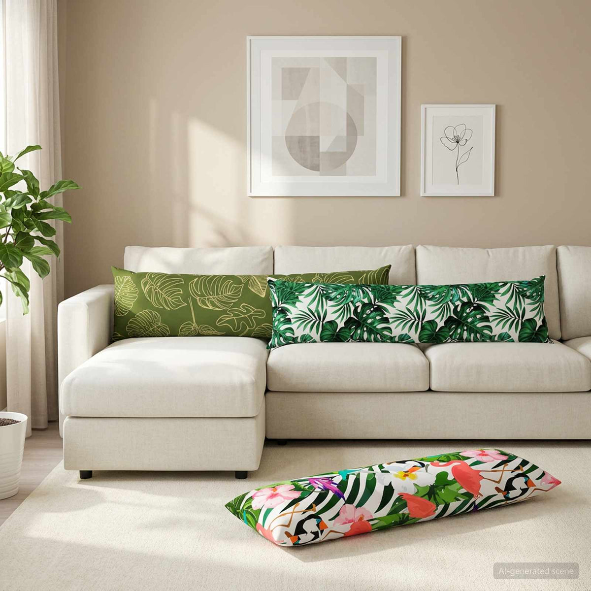 Throw Pillow HEERLEN Polyester 2 Leaf pattern 40 x 145 cm