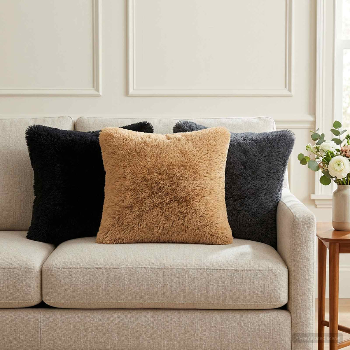 Throw Pillow HEERLEN PV Fleece 12 40 x 40 cm Anthracite