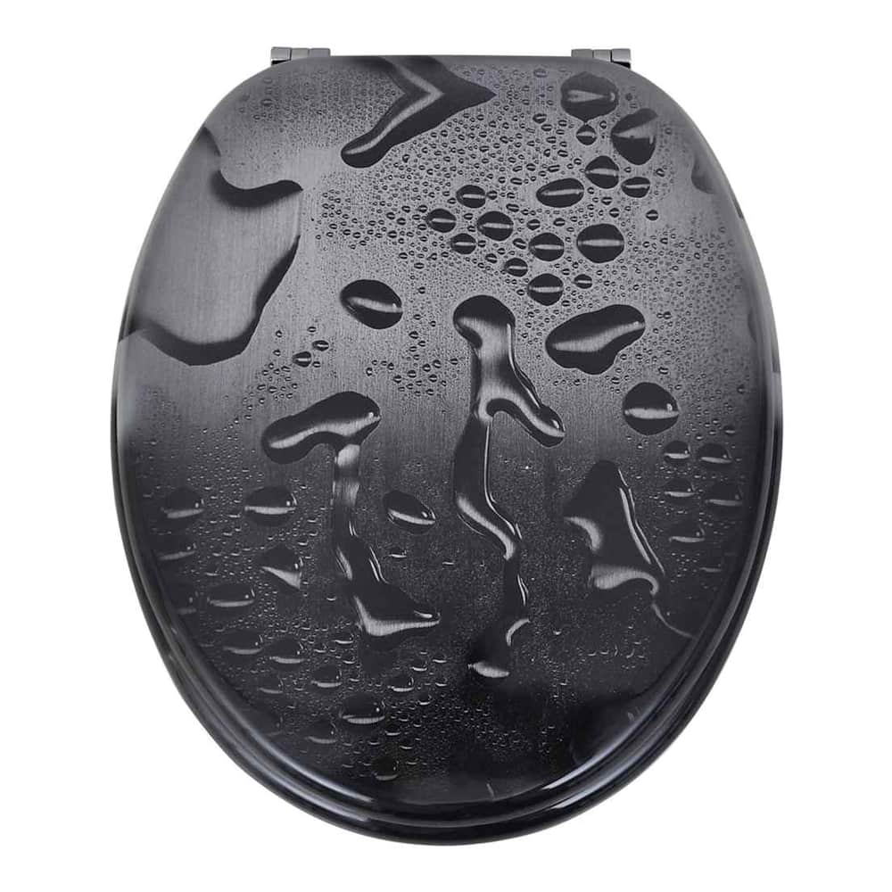 A toilet seat lid with a water droplet design