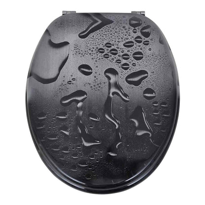 A toilet seat lid with a water droplet design