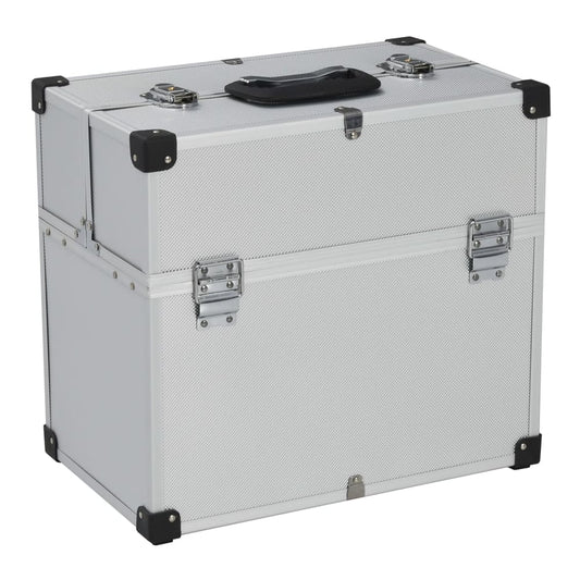 Tool Case Silver, a silver aluminium tool box with a black handle and clasps