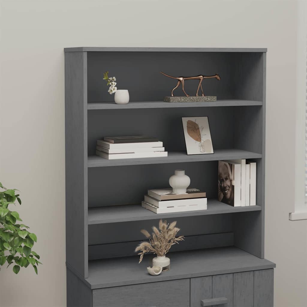 vidaXL Top for Highboard HAMAR Dark Grey Solid Wood Pine styled with decor on shelves
