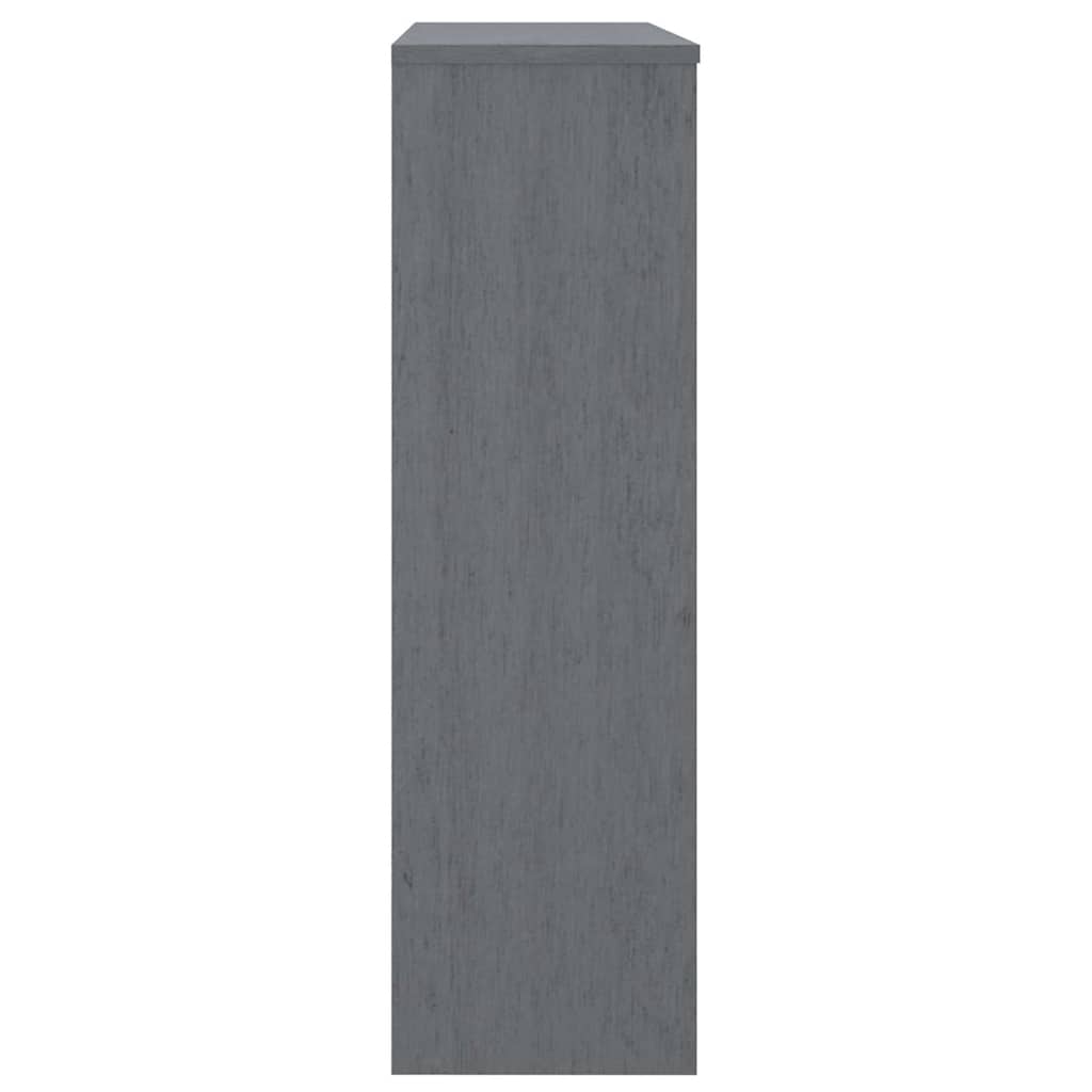 The side panel of the dark grey wooden highboard top
