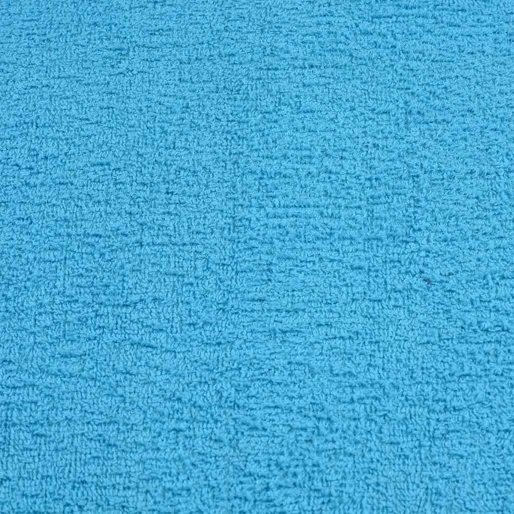 the close-up view of the textured fabric surface of the turquoise bathroom towels