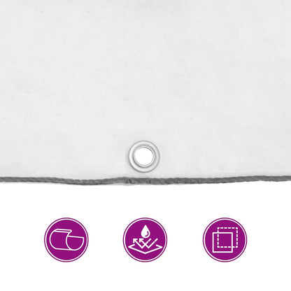 Close up of the translucent plant cover showing a metal eyelet and icons