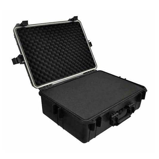 140173 Transport Hard-Case Black w/ Foam 35 Liter capacity, a black tool box with the lid open showing protective foam lining