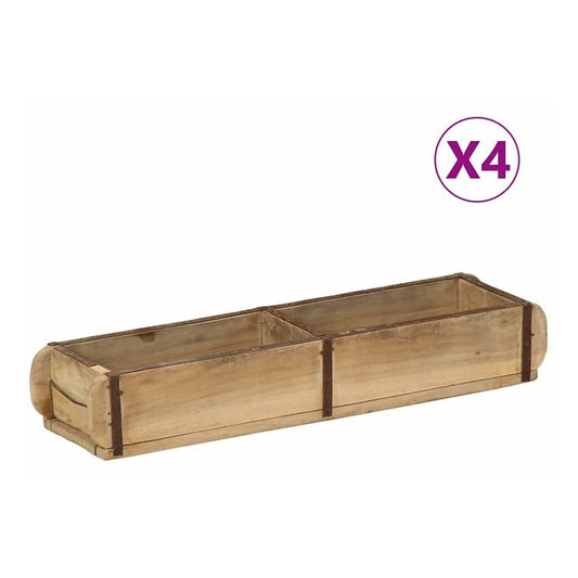 vidaXL Tray 4 pcs Brown Solid Reclaim Wood, a set of four wooden trays with metal banding
