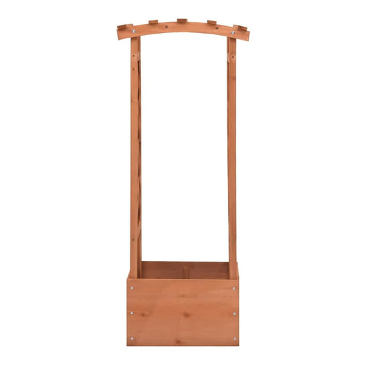 The wooden planter viewed from the front showing the arched top structure