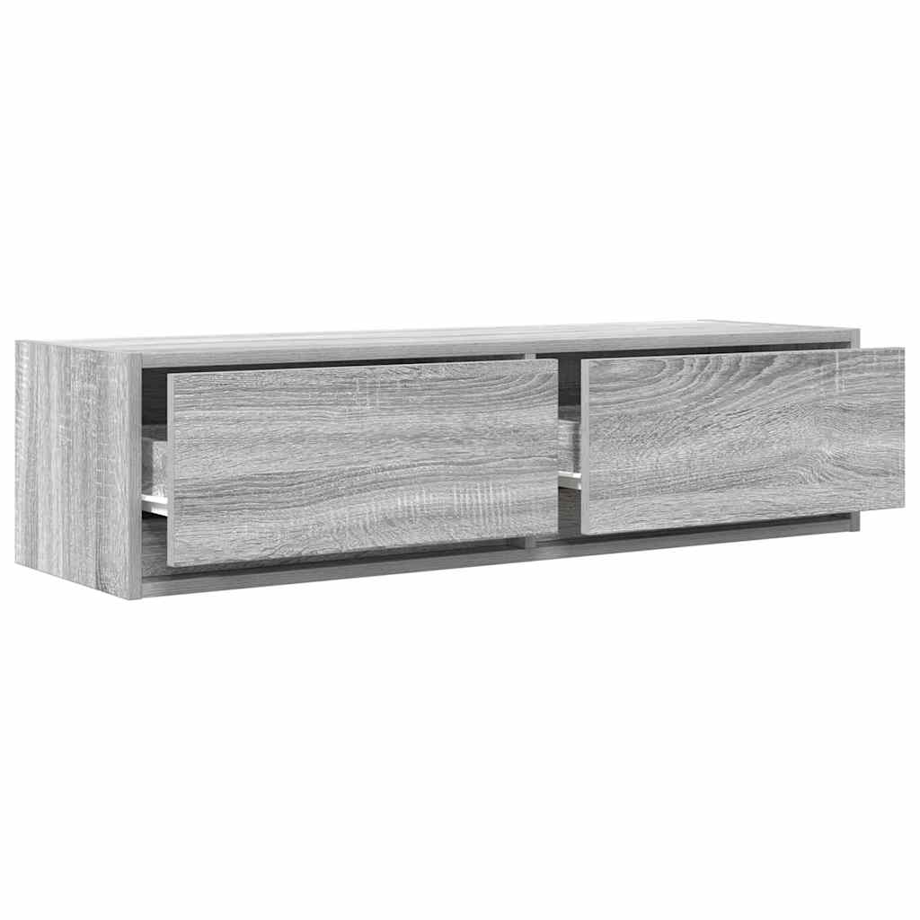 Grey sonoma engineered wood TV cabinet with two drawers open