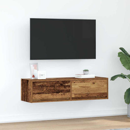 vidaXL TV Cabinet Old wood Engineered wood mounted on a white wall below a flat screen television