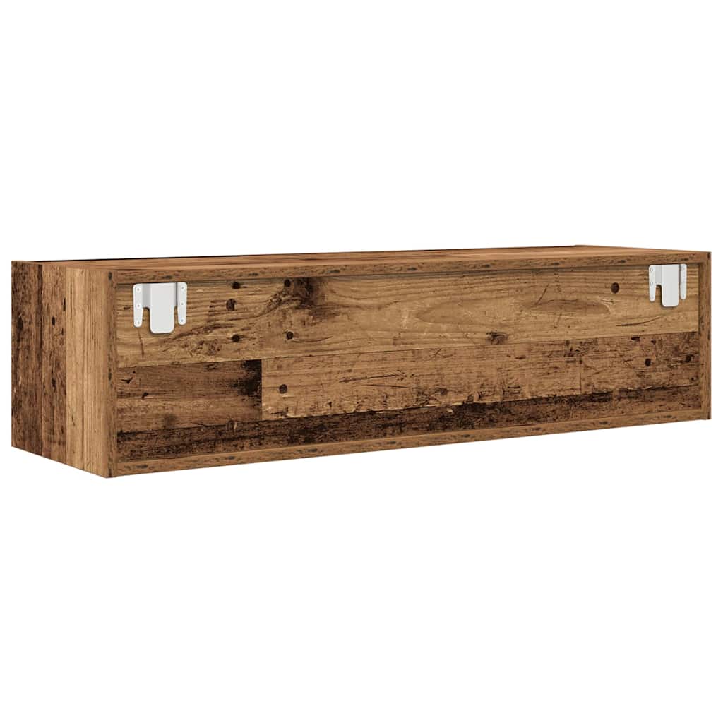 The back of the TV cabinet showing the metal mounting brackets for wall installation