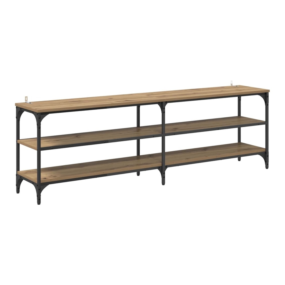 The TV cabinet with three shelves and an artisan oak finish, shown from the front