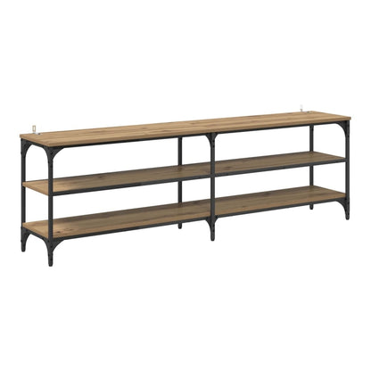 The TV cabinet with three shelves and an artisan oak finish, shown from the front