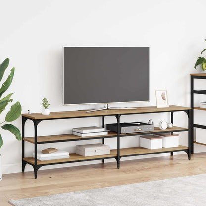 vidaXL TV Cabinet Artisan Oak with a TV and decorative items on shelves