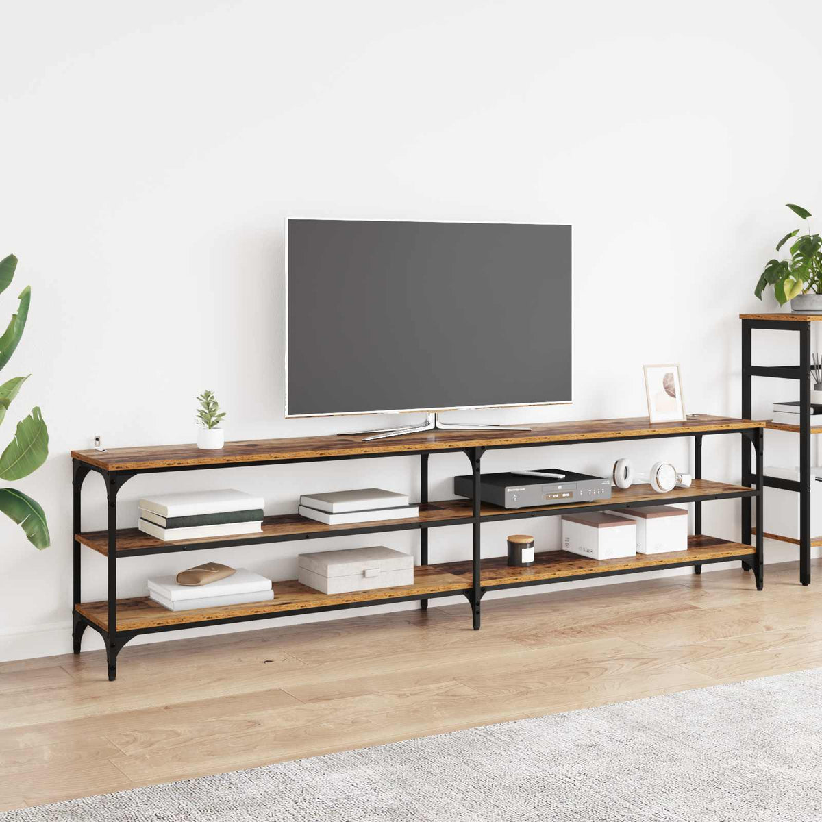 vidaXL TV Cabinet Old Wood Engineered Wood and Iron in a living room with a television on top