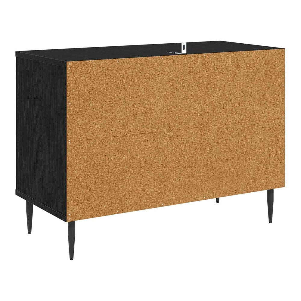 Rear view of the black oak engineered wood TV cabinet showing its construction