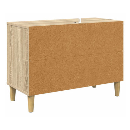 Back of the TV cabinet showing the plain wood effect construction