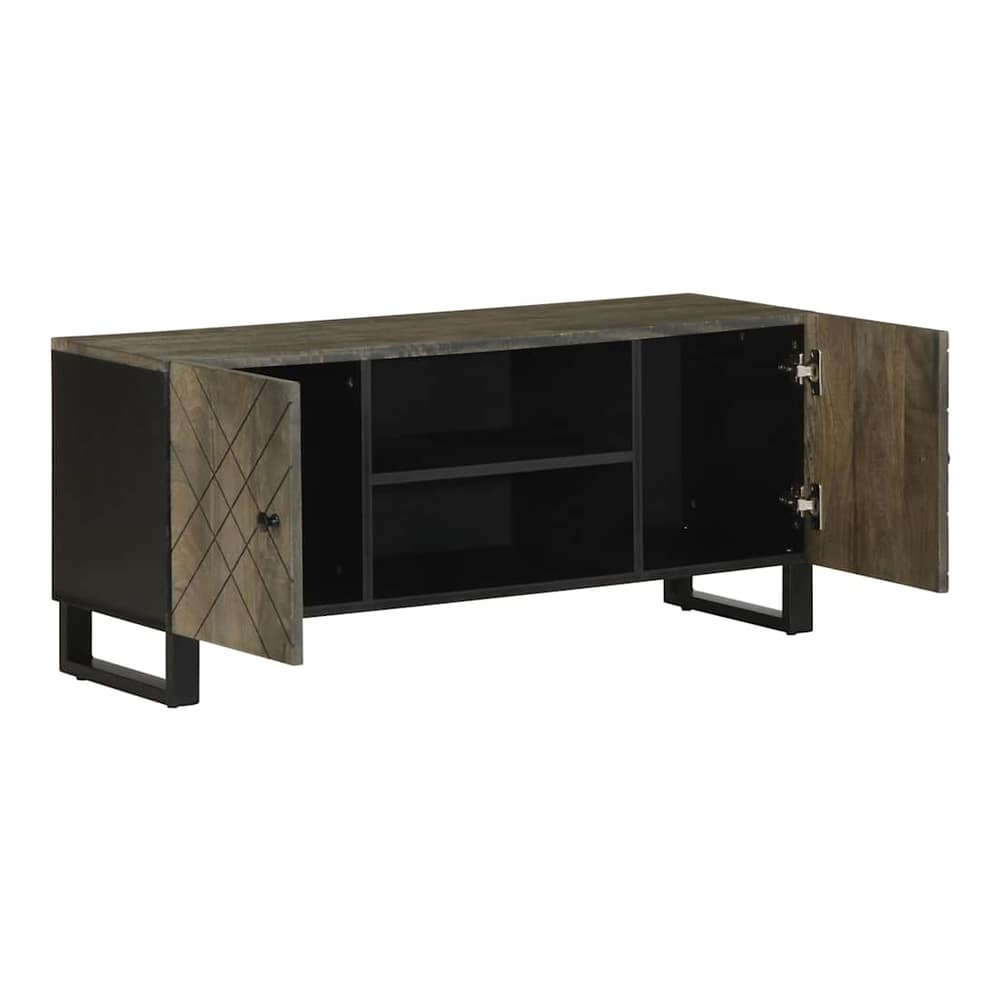 the media storage cabinet with its doors open showing the interior shelving