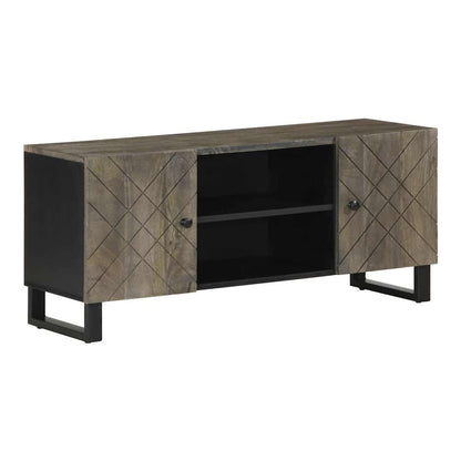 vidaXL TV Cabinet Black Solid Wood Mango, a media storage cabinet with two doors and open shelving