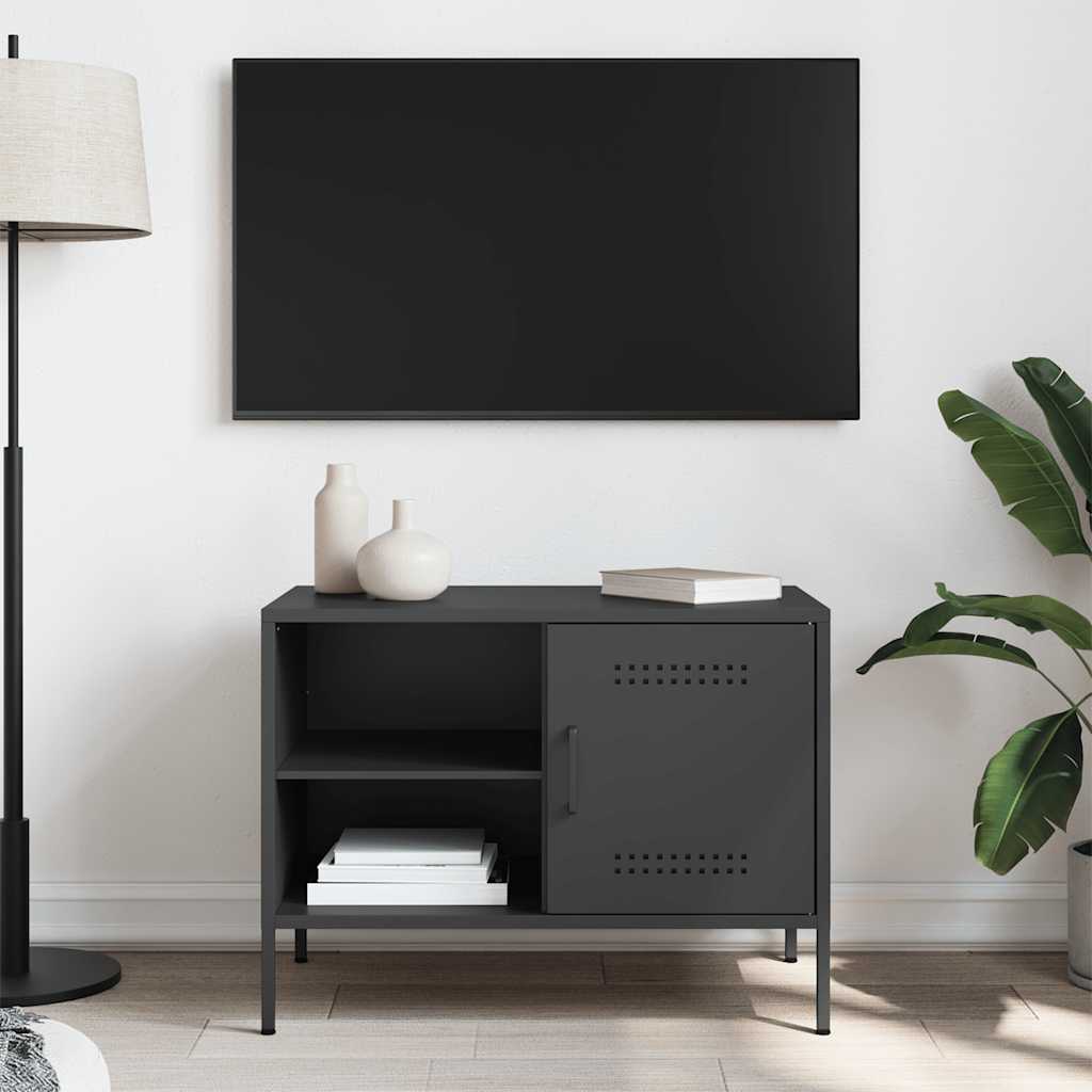 The cabinet is shown in a room with a TV mounted above and decorative items on top