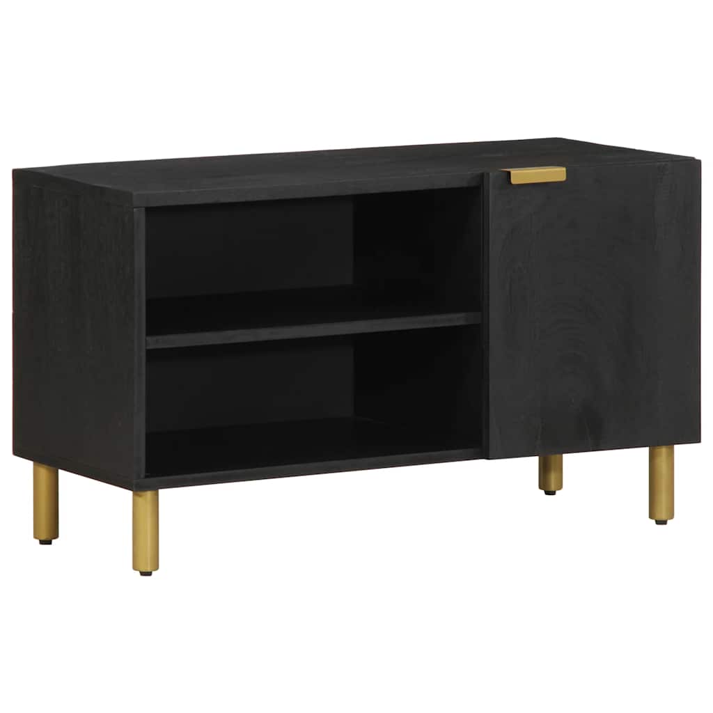 vidaXL TV Cabinet Black Engineered Wood with two shelves and a cupboard