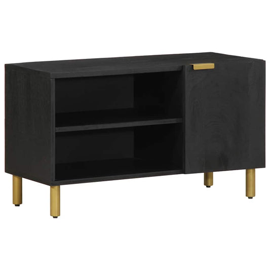 vidaXL TV Cabinet Black Engineered Wood with two shelves and a cupboard