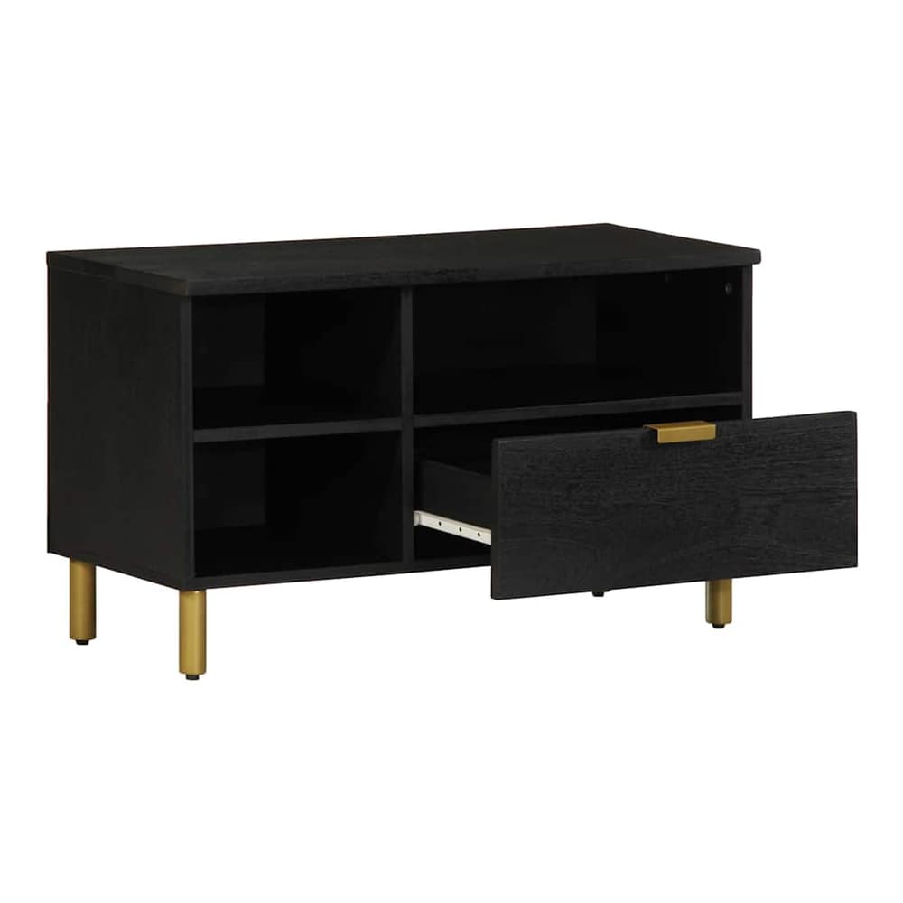 The media storage cabinet with one drawer pulled out showing the interior